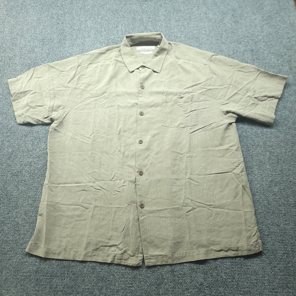 Tommy Bahama Mens XL Silk Camp Shirt Sage Green Tropical Palm TB33844 Original